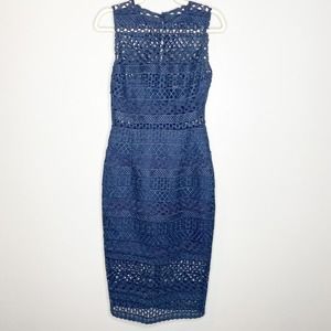 Nicholas Navy Blue Lace Cut Out Midi Cocktail Dress US 6